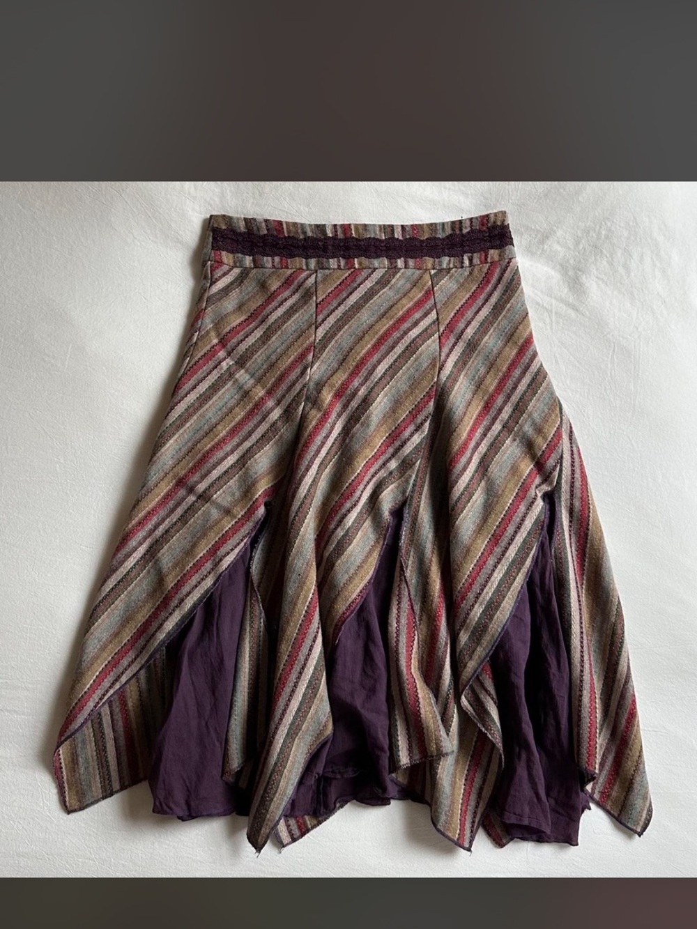 Striped Multicolor Handkerchief Hem Skirt - Purple Accent